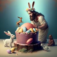 contento Pasqua uova Pasqua coniglietto 4k HD ai generato immagini per sfondo e Pasqua auguri foto