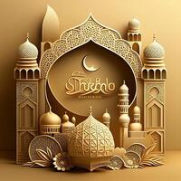 contento eid mubarak auguri Ramadan mubarak nel Arabo e urdu eid immagini per musulmano ai generato foto