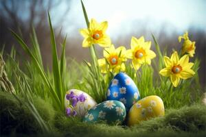 contento Pasqua 4k ai immagini di Pasqua uovo Pasqua coniglietto foto