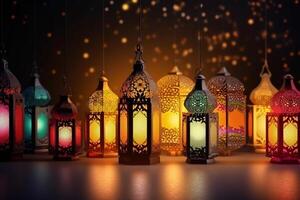 contento eid mubarak auguri Ramadan mubarak nel Arabo e urdu eid immagini per musulmano ai generato foto