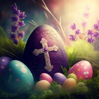 contento Pasqua 4k ai immagini di Pasqua uovo Pasqua coniglietto foto