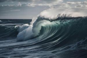 lato Visualizza a grande oceano onda, creato con generativo ai foto