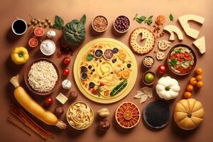 superiore Visualizza di vario Alimenti come culinario concetto sfondo. ai generato foto