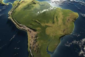 superficie di il pianeta terra visto a partire dal un' satellitare, focalizzata su Sud America, ande cordigliera e amazon foresta pluviale foto