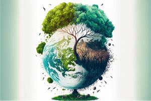 Salva terra giorno manifesto ambiente giorno natura verde ai generativo lucido sfondo immagini albero e acqua foto