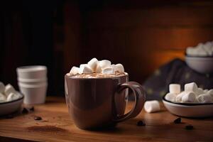 generativo ai illustrazione di un' tazza di caldo cioccolato con marshmallows foto