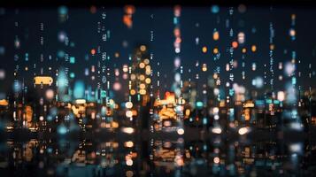 sfocato luci nel città. il bokeh leggero a partire dal edificio e notte città. paesaggio urbano. generativo ai. foto