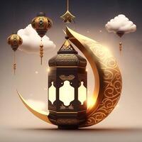 d'oro Ramadan kareem bandiera con Luna, generativo ai foto