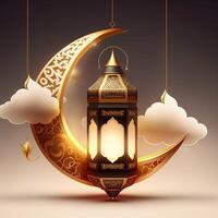 d'oro Ramadan kareem bandiera con Luna, generativo ai foto