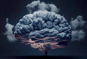 di brainstorming concetto come un' umano cervello con un' tempestoso cielo come un' 3d illustrazione. generativo ai foto
