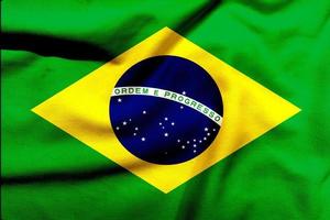 brasile bandiera su il strutturato stoffa, contemporaneo prendere su il verde e giallo bandiera di brasile foto