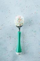 ghiaccio crema cucchiaio. estate dolce gelato, delizioso delizioso trattare. superiore Visualizza, copia spazio. foto