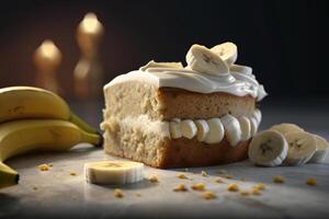 delizioso Banana torta con crema formaggio con affettato Banana ai generato foto