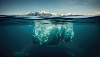 bellissimo iceberg nel il oceano con un' Visualizza sotto acqua. globale riscaldamento concetto. generativo ai foto