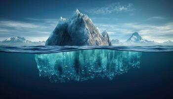 bellissimo iceberg nel il oceano con un' Visualizza sotto acqua. globale riscaldamento concetto. generativo ai foto