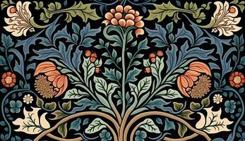 generativo ai, floreale colorato modello. William morris ispirato naturale impianti e fiori sfondo, Vintage ▾ illustrazione. popolare stile foto