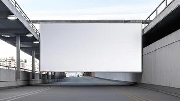 generativo ai, realistico strada grande tabellone finto su vuoto per presentazione pubblicità. all'aperto cartello vuoto nel il futuristico città, attività commerciale concetto foto