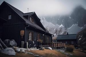 Villetta nel natura. casetta nel montagne. generativo ai foto