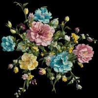 un' mazzo di colorato fiorisce, un' brillante paesaggio fiorito, un' festivo floreale display, floreale olio pittura su tela , ancora vita fiori la pittura, progettato con artificiale intelligenza, generativo ai foto