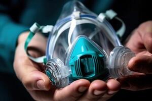 ossigeno maschera nel medico mani generativo ai foto