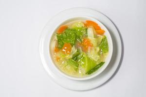 caldo mescolare tailandese verdura la minestra su un' bianca ciotola. superiore Visualizza. foto