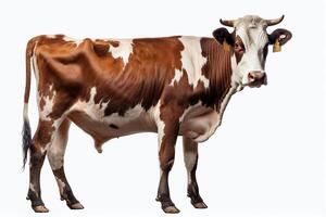 mucca con un' bianca sfondo. ai generato foto