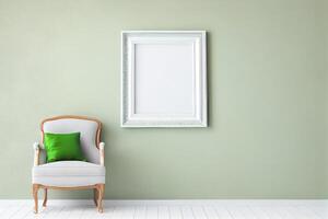 telaio modello sospeso su il parete nel minimalista interno camera. ai generato foto