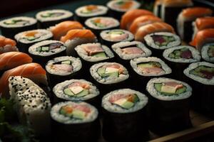 Sushi su un' piatto. ai generato foto