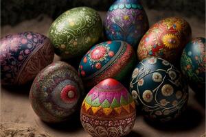 decorativo colorato Pasqua uova ai generativo immagini per Pasqua giorno foto