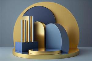 3d rendere di blu e oro podio. sfondo con geometrico composizione foto