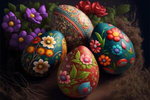 decorativo colorato Pasqua uova ai generativo immagini per Pasqua giorno foto