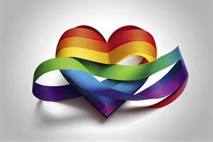 lgbt arcobaleno nastro nel il forma di cuore. orgoglio nastro simbolo. isolato su un' bianca sfondo foto