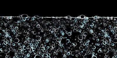 bolle sott'acqua su uno sfondo nero, 3d'illustrazione foto