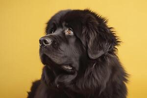 Terranova cane su giallo sfondo. generativo ai. foto