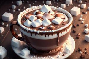 tazza di caldo cioccolato con marshmallows di ai generato foto
