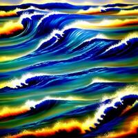 colorato oceano onde illustrazione, colorato mare onde olio pittura opera, progettato con artificiale intelligenza, generativo ai foto