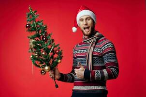 uomo nel un' maglione Natale vacanza Natale albero decorazione foto