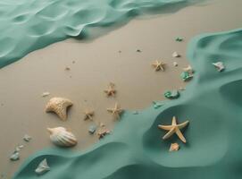 spiaggia sabbia con stelle e conchiglie. illustrazione ai generativo foto