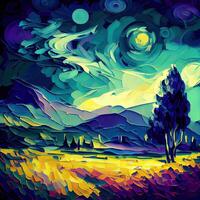 bellissimo colorato astratto paesaggio furgone gogh ispirato - ai generato foto