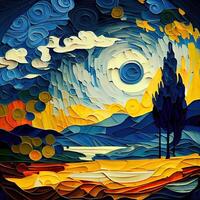 bellissimo colorato astratto paesaggio furgone gogh ispirato - ai generato foto