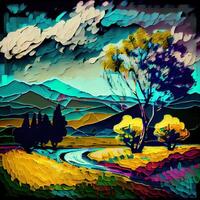 bellissimo colorato astratto paesaggio furgone gogh ispirato - ai generato foto