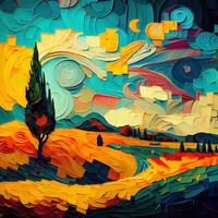 bellissimo colorato astratto paesaggio furgone gogh ispirato - ai generato foto