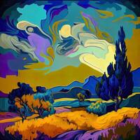 bellissimo colorato astratto paesaggio furgone gogh ispirato - ai generato foto