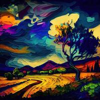 bellissimo colorato astratto paesaggio furgone gogh ispirato - ai generato foto