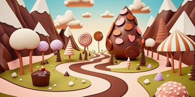 generativo ai illustrazione di un' carino cioccolato terra di dolciumi foto