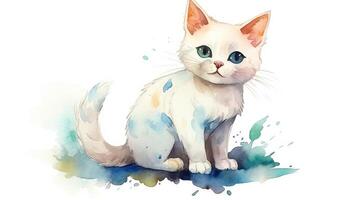 acquerello carino gatto bianca sfondo con generativo ai foto