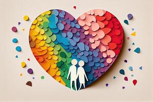 giovane amorevole coppia cuore composto di piccolo. illustrazione coppia creato a partire dal un' amore cuore icona. coppia su il sfondo di il cuore. LGBTQ generativo ai foto