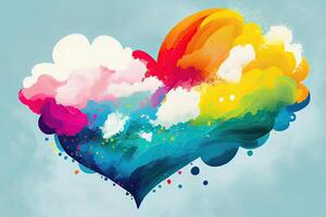 colorato arcobaleno carta struttura cuore elemento, astratto sfondo. modello design con un' nube di colorato inchiostro cuore sagomato. generativo ai. foto