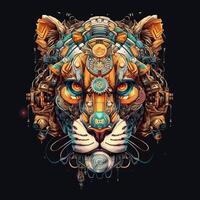 tigre testa meccanico colorato su buio sfondo generativo ai foto