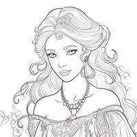 un' personaggio design ritratto Principessa colorazione libro generativo ai foto